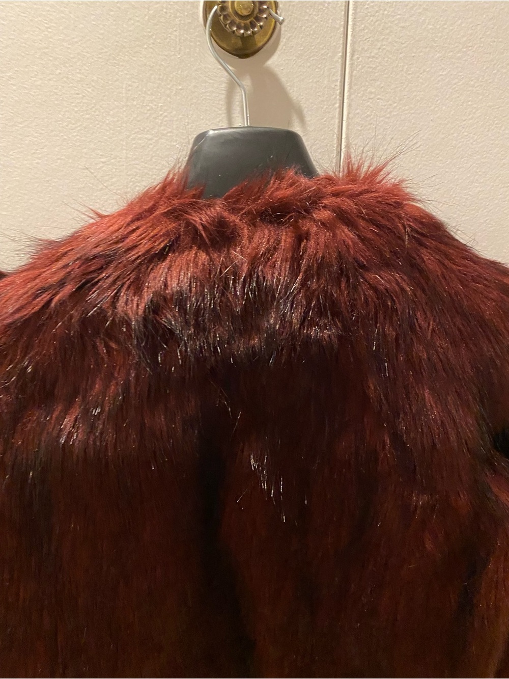 Stradivarius Burgundy Faux Fur Statement Jacket Size S - Picture 7 of 9